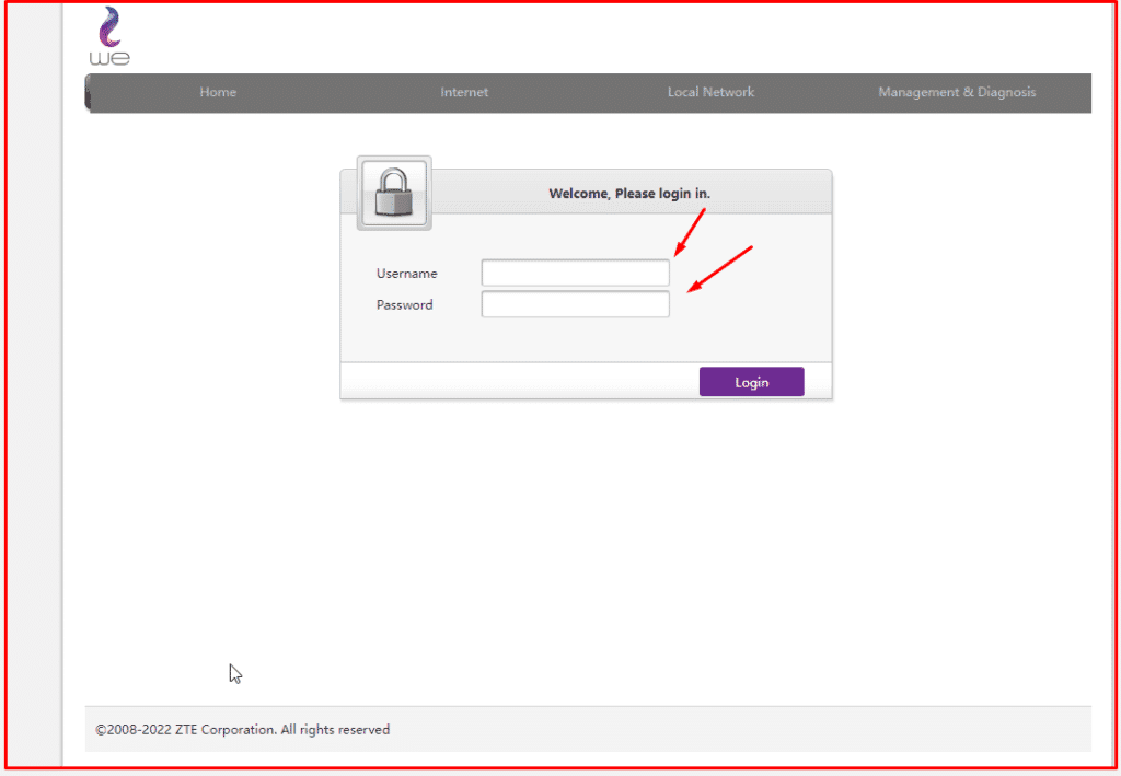 تغيير كلمة السر في الروتر وي صفحة تسجيل الدخول