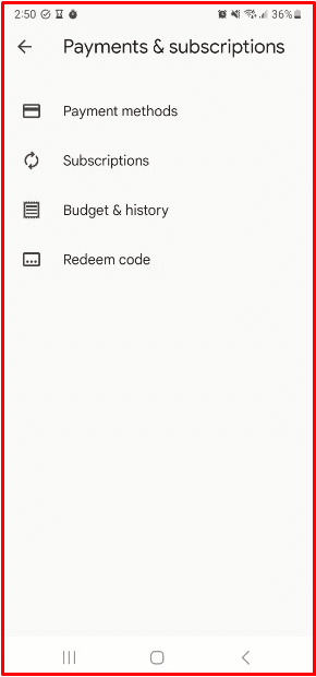 صفحة اعدادات الدفع في جووجل بلاي 